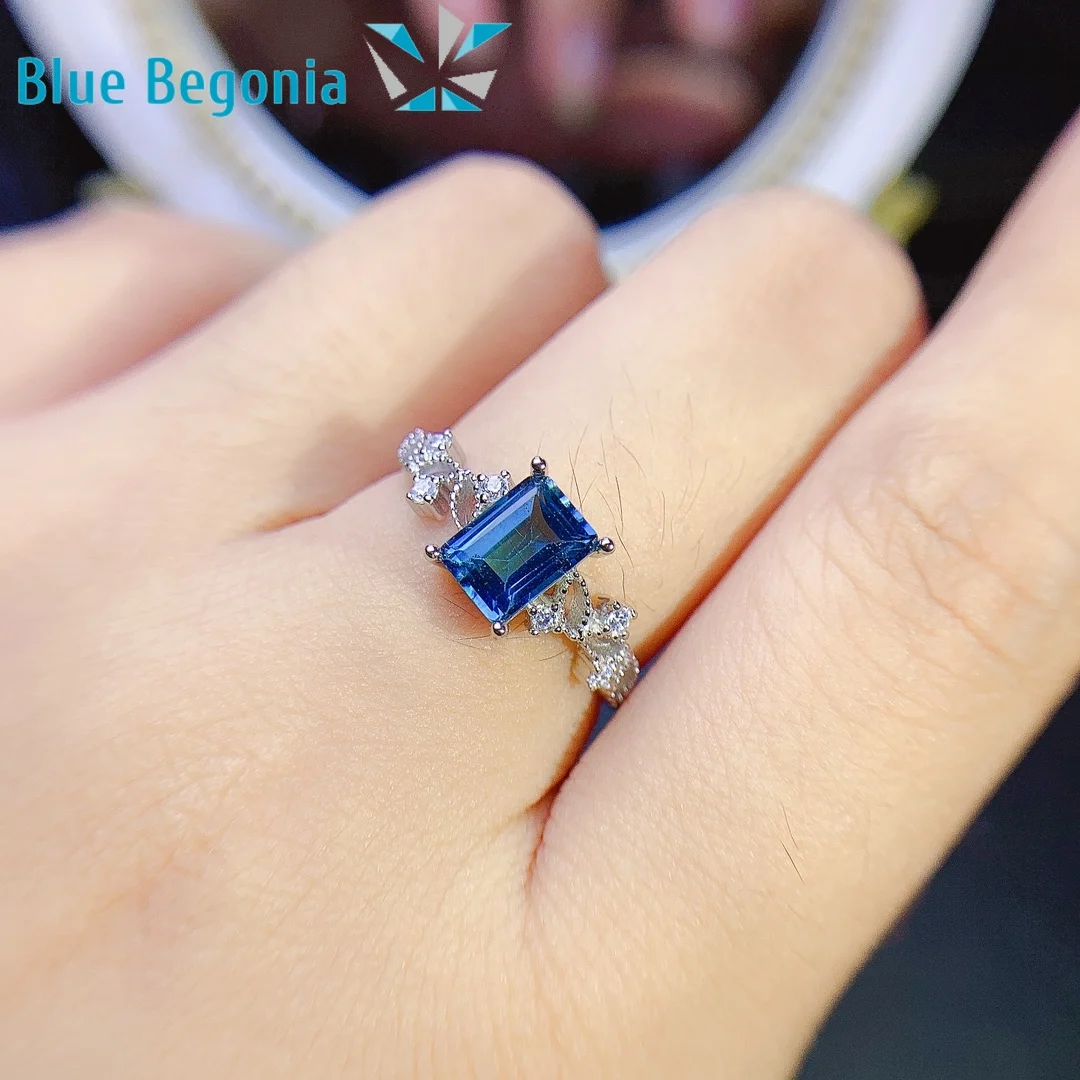 

5*7MM Natural London Blue Topaz Ring 925 Sterling Silver Gemstone Jewelry for Women Wedding Engagement Girl friend Gift