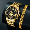 Luxury Mens Watches Male Gold Bracelet Stainless Steel Quartz Calendar Watch For Men Business Luminous Clock relogio masculino 1