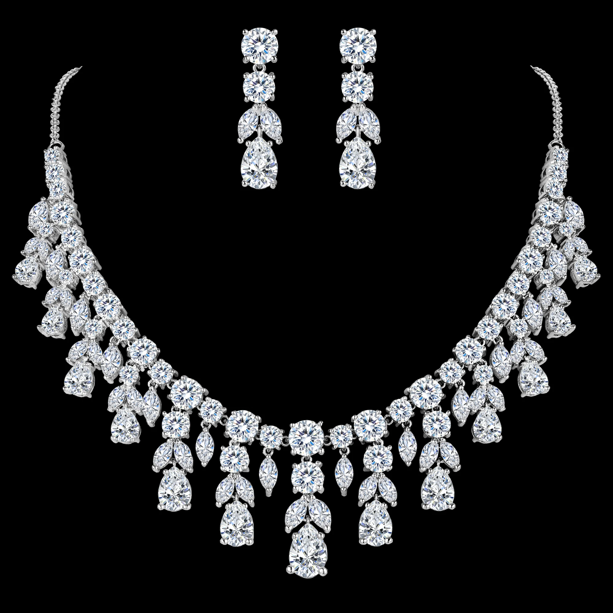 

Jewelry Set Luxury Cubic Zirconia Teardrop Earrings Necklace Set Wedding Guest Bridal Dress Accessories Jewelry Sets for Women