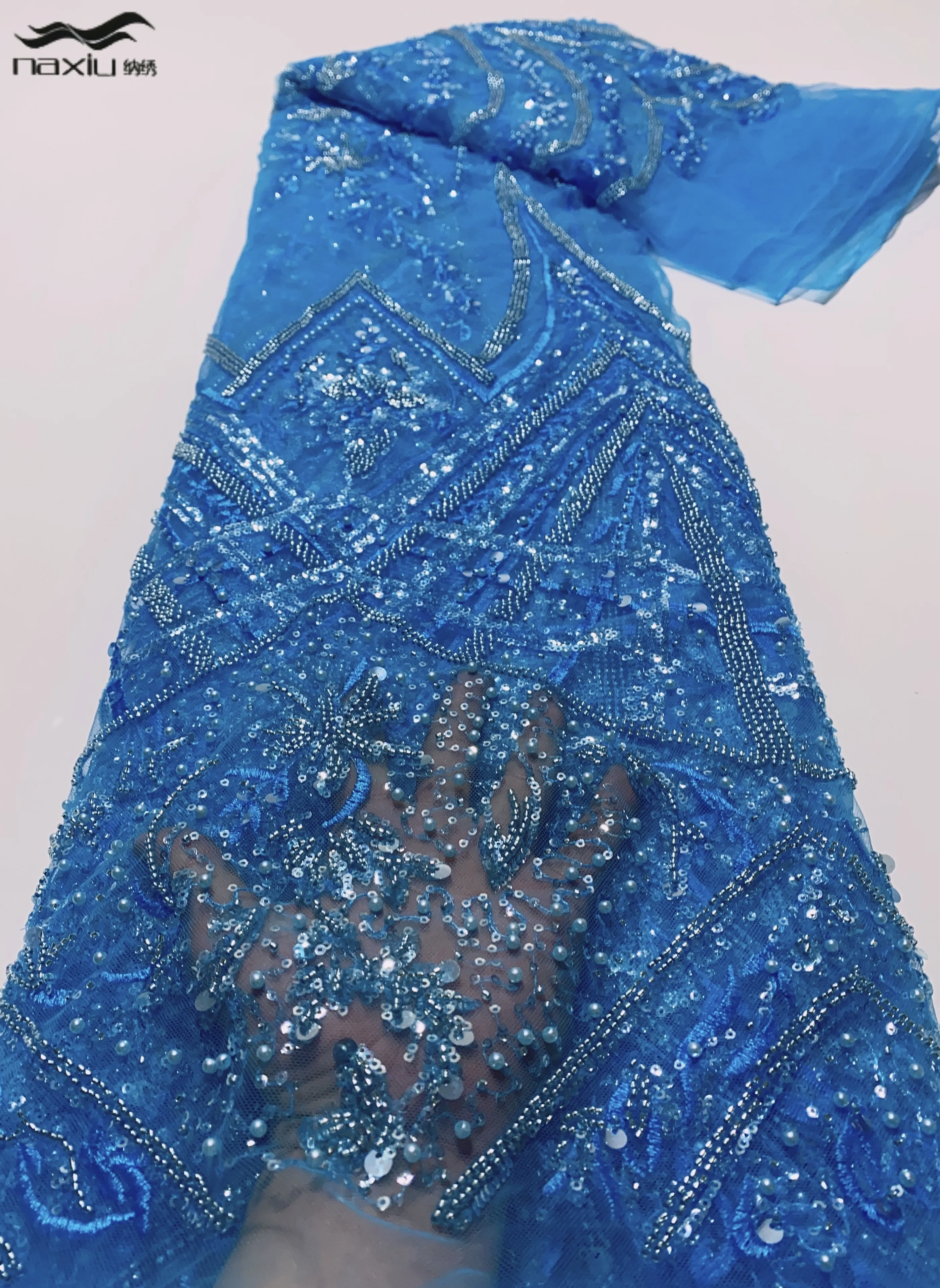 

Madison Luxury African Sequins Beaded Lace Fabric 2023 High Quality Lace 5 Yards French Lace Fabric Nigerian Lace Fabrics