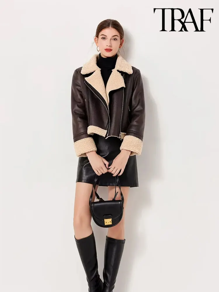 

Куртка женская из искусственной овчины, с длинным рукавом, на осень/зиму