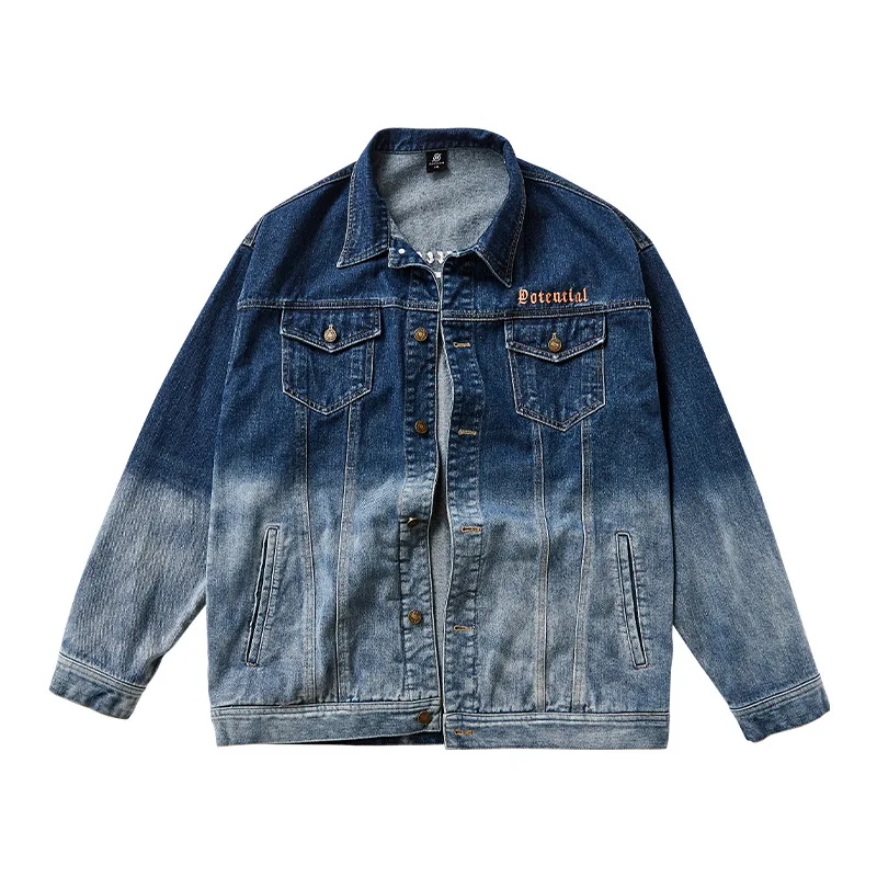 

Мужская джинсовая куртка с карманами, повседневная куртка из денима с градиентом, большие размеры 8XL 135 кг 7XL 6XL 5XL, осень/зима