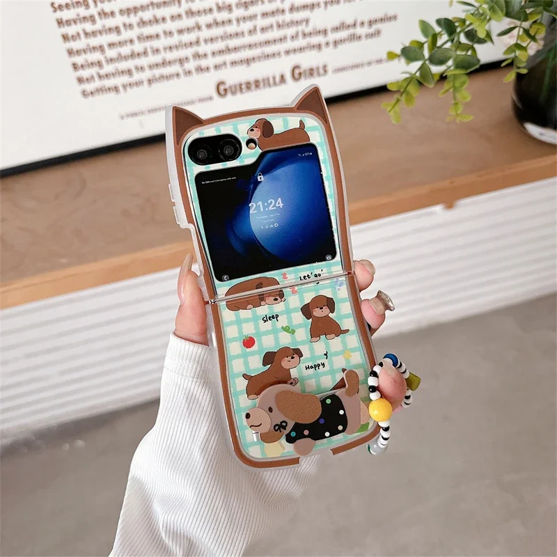 Чехол для телефона с милой собачьей костью и ремешком Samsung Galaxy Z Flip 3 4 5 6 5G PC жесткая