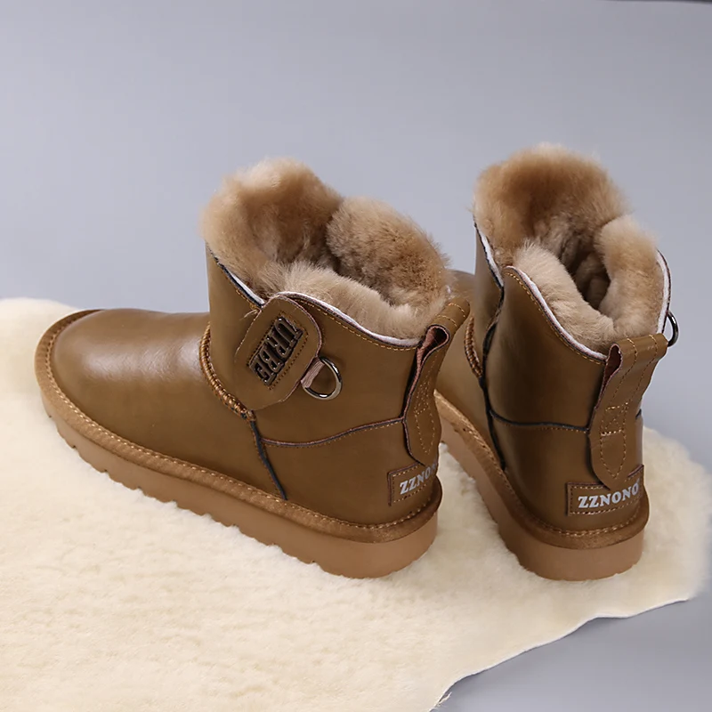 Snow Boots for Women 2022 Winter New Cowhide Waterproof Leather Fur Integrated Fleece-Lined Short Non-Slip Warm Cotton Shoes