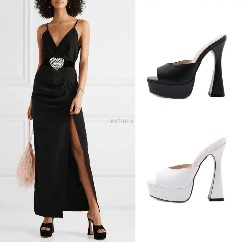 

Western Style Fashion Open Toe Platform High Heels Slipper Women Leatherette Pu Ladies Summer Party Nightclub Sandals Shoe Pumps