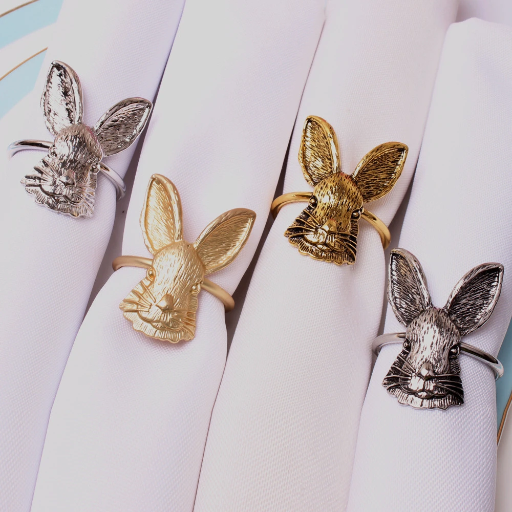 

12pcs/metal alloy Easter bunny shape gold and silver napkin ring letter decoration for holiday family gatherings holiday celebra