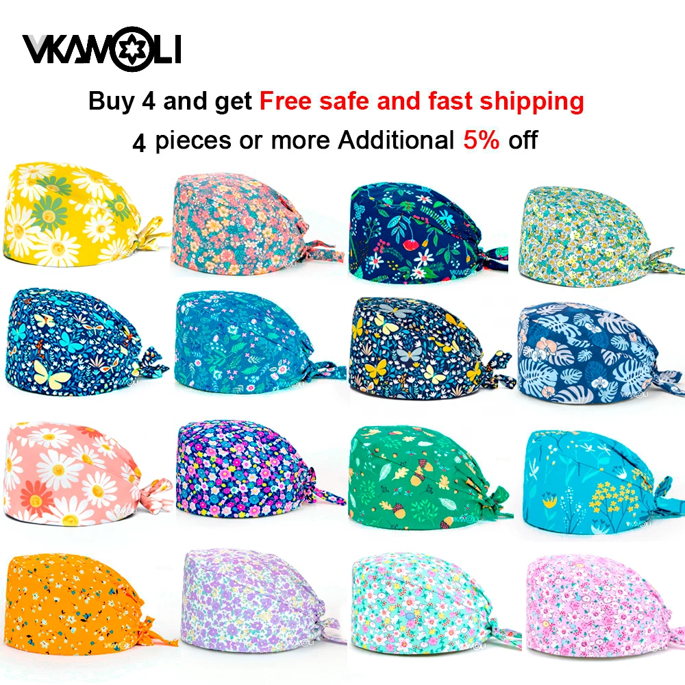 Cappellini Per Scrub In Cotone Da Donna Sezione Elastica Assorbente Per Animali Domestici Toelettatura Cappelli Da Lavoro Per Allattamento Cappello Da