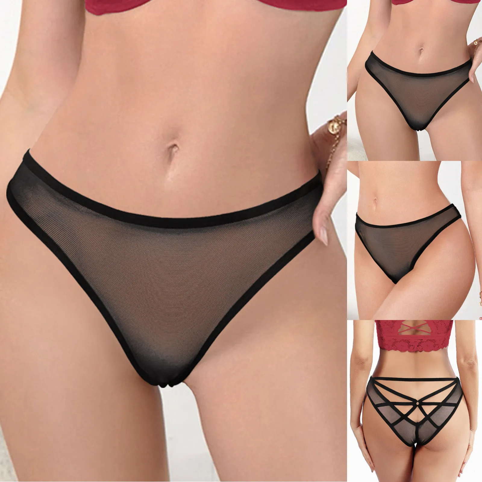 

Women Panties Pink Mesh Transparent Hollow Out Underwear Comfort Seamless Low Waist Briefs Lingerie Womens Fitness Underwear