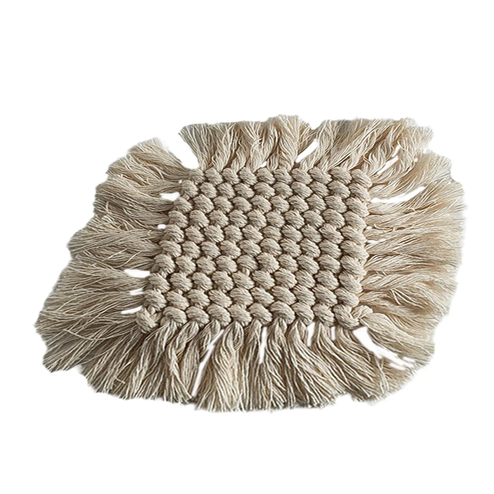 

Тканая подставка для чашки, тканый коврик для чашки, хлопковый теплоизоляционный коврик для чашки, подставка с кисточкой