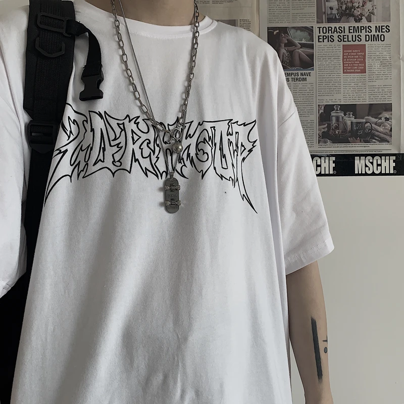 

Harajuku Women T-Shirt Anime Goth Punk Print Black Clothes Korean Style Short Sleeve Top Tee Vintage Y2k Shirt Male Tops