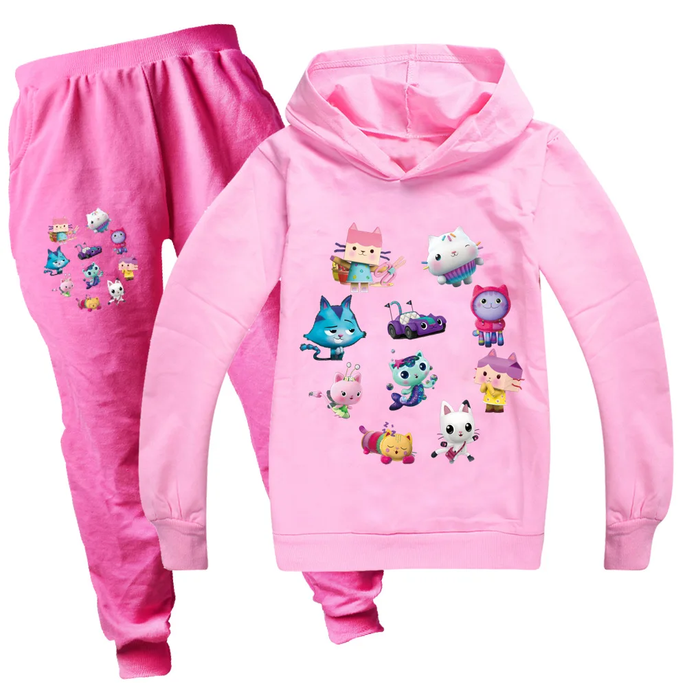 Gabbys Dollhouse Hoodie Kids Pullover Sweatshirt+Pants 2pcs Set Boys Cartoon Gabby Cats Traksuit Children Clothing Girls Outfits