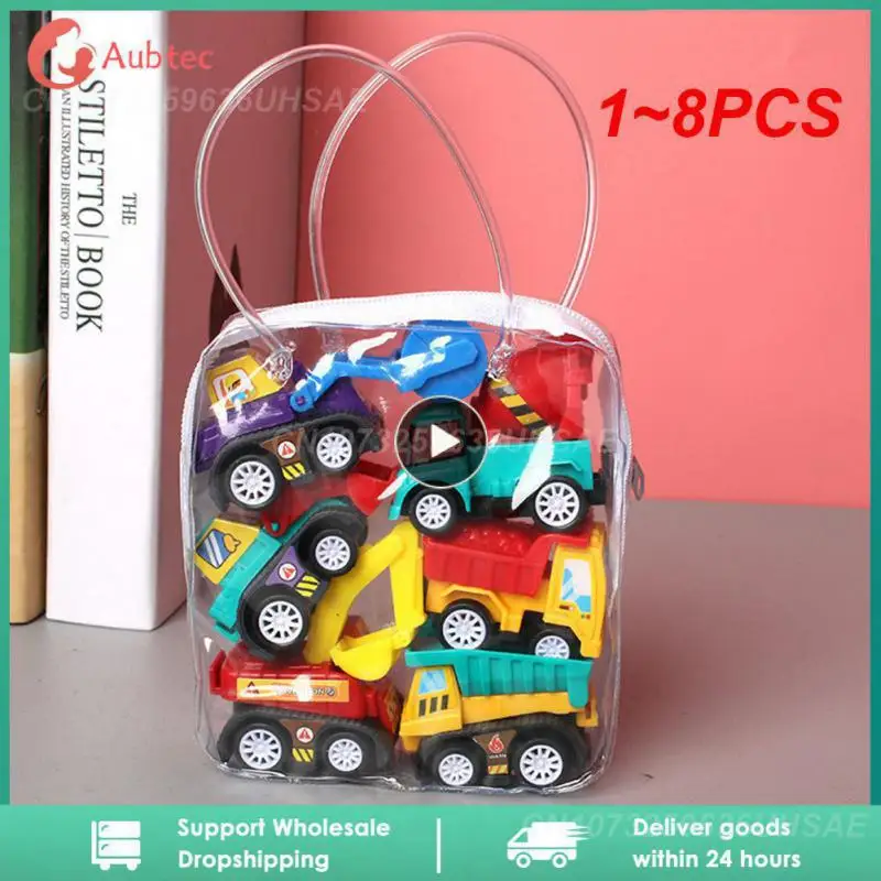 

1~8PCS Pull Back Car Toys Mobile Machinery Shop Construction Vehicle Fire Truck Taxi Model Baby Mini Cars Gift Children Toys GYH