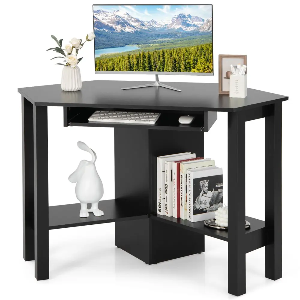 

Деревянный угловой стол с выдвижным ящиком, компьютерный стол для ПК, кабинет, Офисная комната, черный