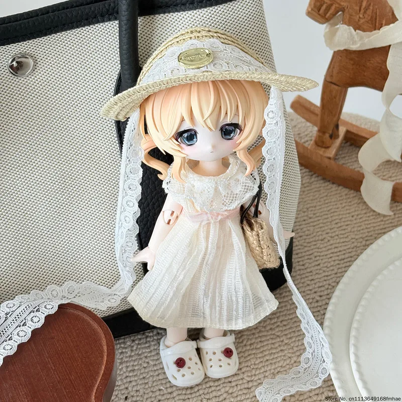 Фото Комплект кружевного платья для кукол Bunny Dream Box BJD, OB24 17 см, одежда с соломенной шляпой, сумкой и обувью, костюм для косплея (кукла в комплект не входит) №3