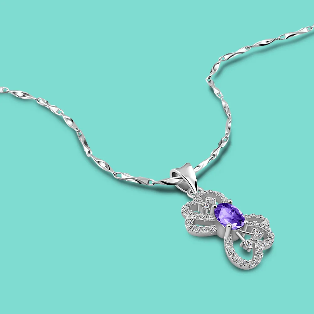 

Женское ожерелье с подвеской-бантом, романтичное аметистовое ожерелье из серебра 925 пробы с покрытием из драгоценных камней для дня рождени...