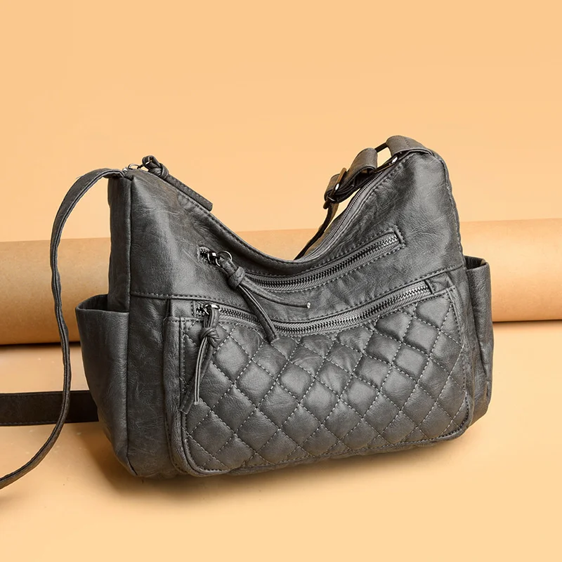 

high quality luxury brand Real washed sheepskin Lingge mother casual soft leather diagonal shoulder women's bag tide