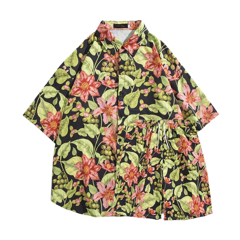 

Summer Hawaii Men Shirts Shorts Suit Fashion Casual Beach Print Flower Tops Short Pants 2022 Blouses Overshirt Clothing M-3XL