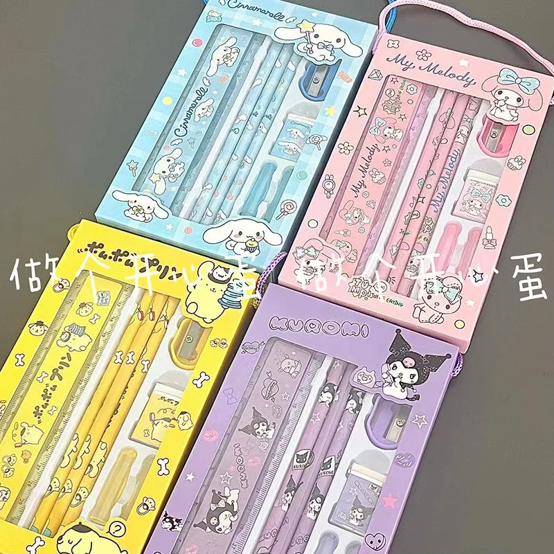 

Sanrio Kawaii Students Stationery Set Anime My Meldoy Kuromi Cinnamoroll Pencils Eraser Ruler School Supplies Lovely Kids Gift