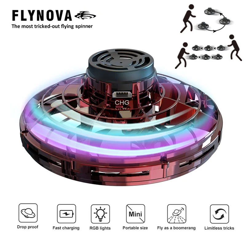Original Flynova Flying Boomerang UFO Magic Mini Spinner Drone LED Light Hand Spinner