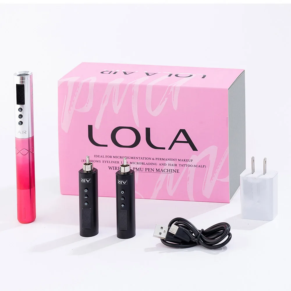 

POPU silver pink Gradient LOLA AIR scalp micropigmentation permanent makeup wireless tattoo machine with 2 EXTRA power pack