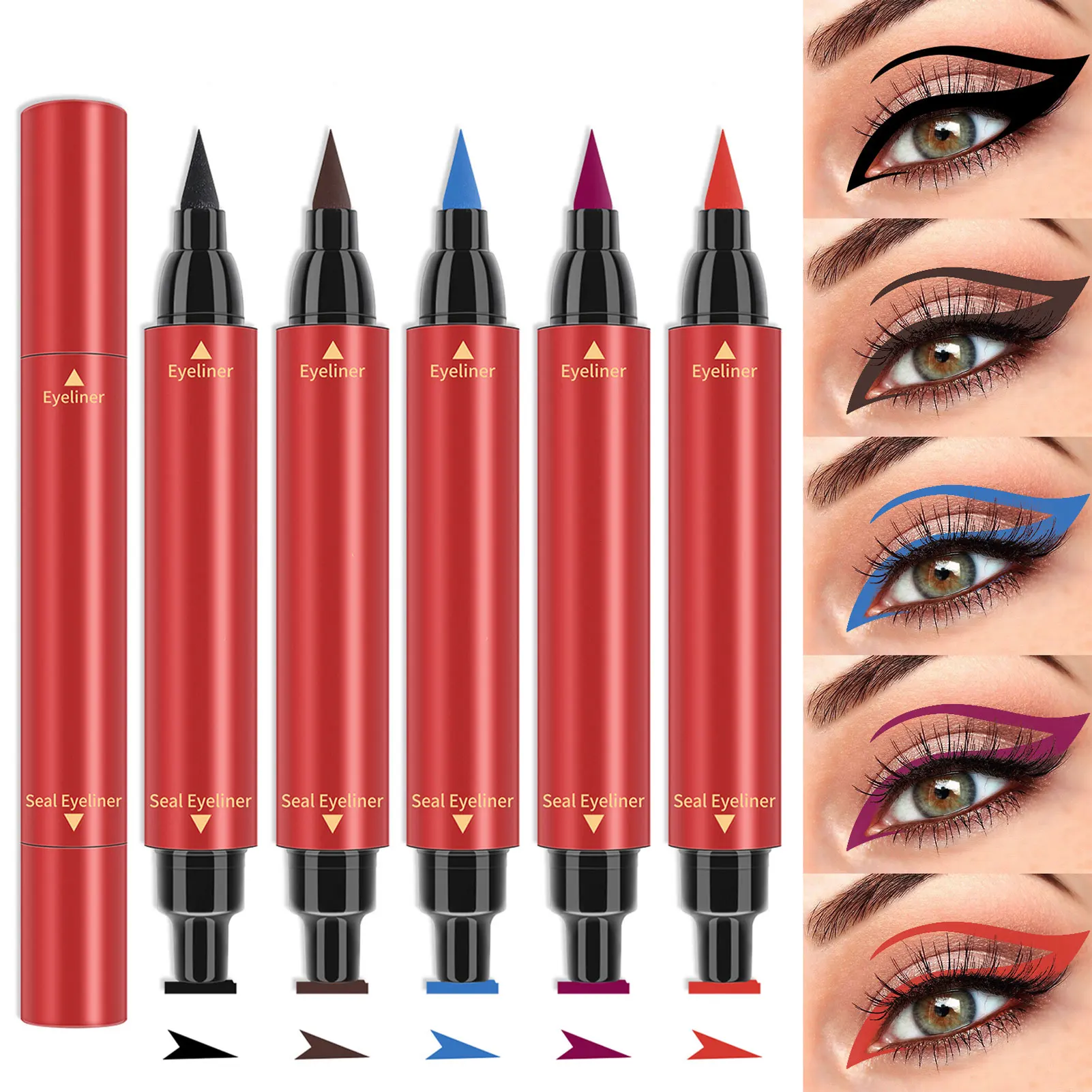 

Colored Eyeliners Waterproof Smudgeproof Winged Eyeliner Stamp 5Pc Double-Ended Colorful Liquid Eye Liner Long-Lasting