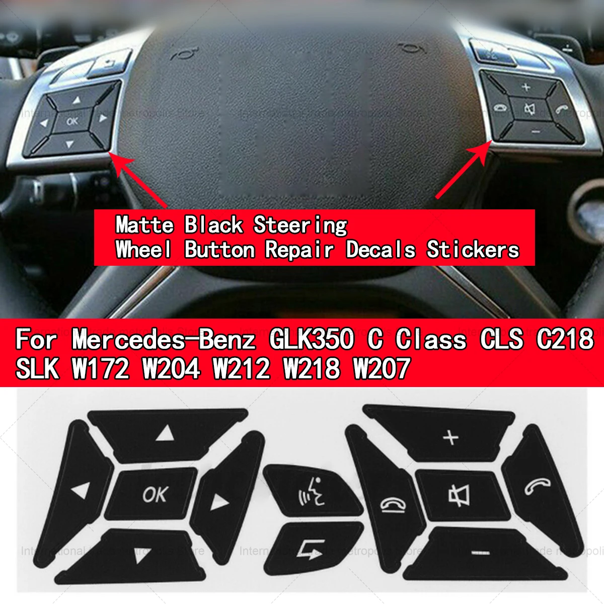 

New Steering Wheel Button Repair Decal Stickers Decals For Mercedes For Benz GLK350 C Class CLS C218 SLK W172 W204 W212 W218