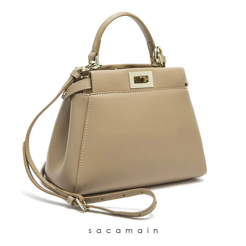 

Cowhide Double-sided Lock Crossbody Bags for Women Luxury Designer Handbag Genuine Leather Shoulder Bag Internal Compartment