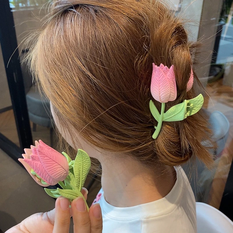 

Корейский Летний 3D тюльпан цветок акриловая заколка для волос для женщин девушек милый конский хвост заколка для волос Акула аксессуары для волос