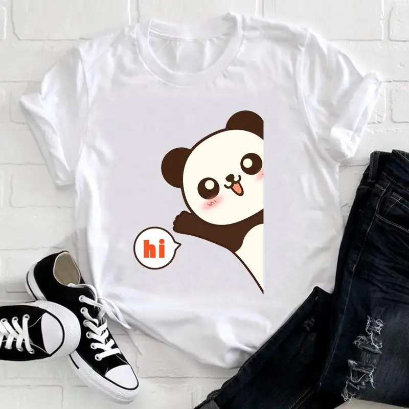 

Women Clothing Panda Lovely Trend Style Animal Fashion Casual Summer Short Sleeve Graphic Tee Nice Top Pretty Tshirt T-shirt