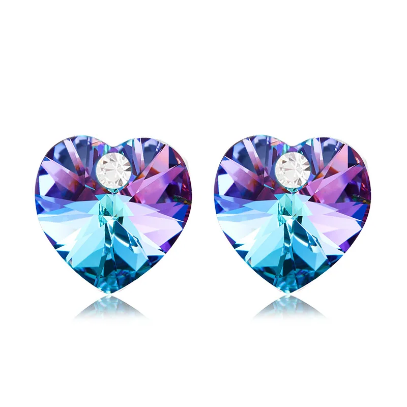 

Romantic Silver Color Heart Stud Earrings Crystals from Swarovski-Elements Piercing For Women Party Wedding Girls Jewelry