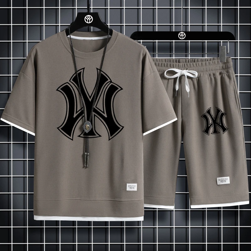 2023 Brand Men's Set Tshirt Shorts 2 Piece Set Summer Casual High Quality Fabric Suit Outdoor Short Sleeve Manga Streetwear