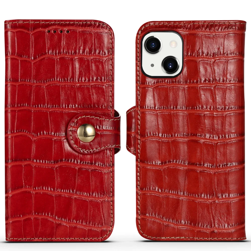 

Genuine Leather Case for iPhone13Mini/13/13Pro/13ProMax/14/14Max/14Pro/14Pro Max,Cowhide Back Cover Crocodile pattern Phone Cove