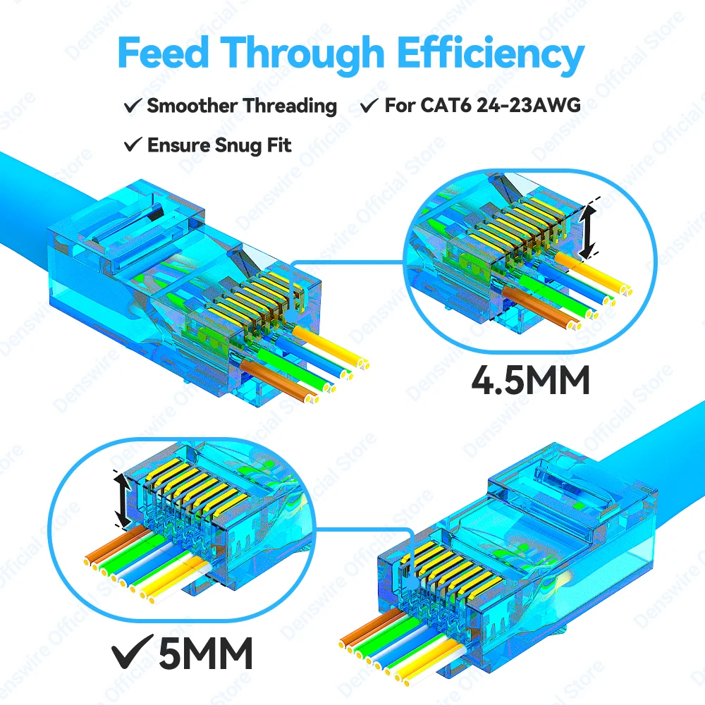 Фото Сетевые коннекторы Denswire Cat6 RJ45 Pass-Through 8P8C, модульные штекеры, разные цвета, для одножильных/многожильных кабелей UTP №4
