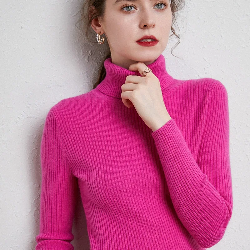 

2022 Winter Women Turtleneck Sweater Long Sleeve Warm Kintted Sweaters And Pullover Women Casual Slim Solid Tops Femme Outwear