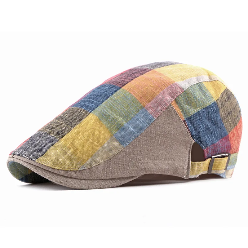 2022 Women Summer Fashion Hat Kpop Flat Cap French Girly Vintage Beanie Bob Male Peaky Blinders Men Thin Plaid Berets Cotton A32