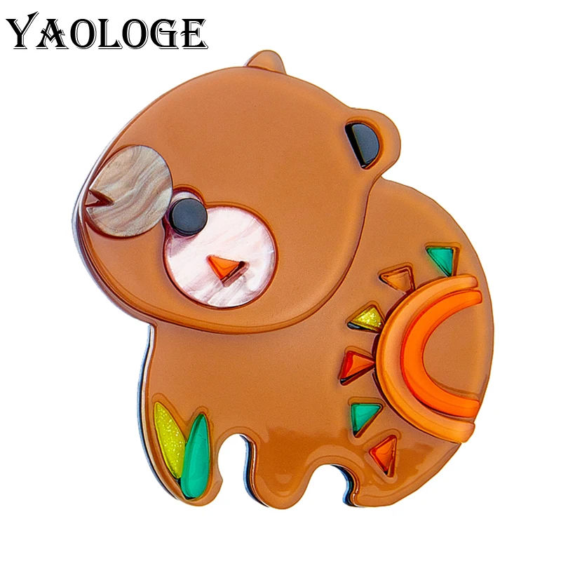

YAOLOGE Acrylic Lovely Bear Brooches For Women Men Creative Cartoon Animal Badges Fashion Girls Party Office Brooch Pin Gifts