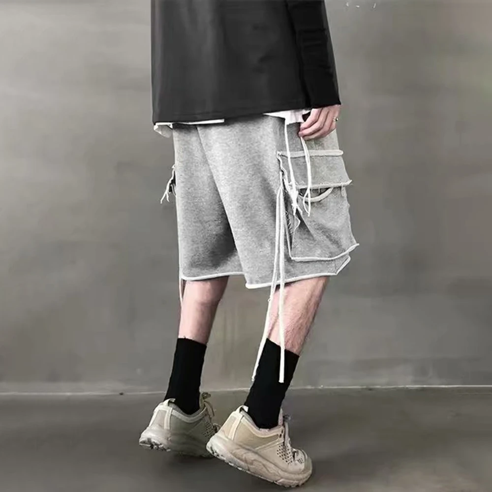 High Street Retro Sports Overalls Shorts Men's Summer New Hip-hop Y2K Loose Personality Fashion Tassel Straight Casual Pants