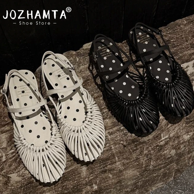 Фото JOZHAMTA 2026 Новые женские повседневные сандалии из натуральной кожи, размеры 33-41, летние туфли для вечеринок и на каждый день №1