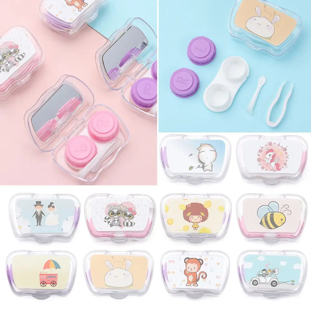 Color Random Cartoon Monkey Bee Wedding Contact Lens Box with Mirror Companion Care Portable | Cases