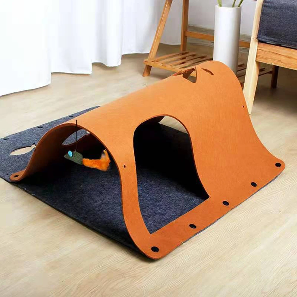 

DIY Cat Tunnel Felt Cloth Cat Tube Maze Foldable Kitten Mat Rabbit Toy Combination Mini House With Velcro Pet Accessories
