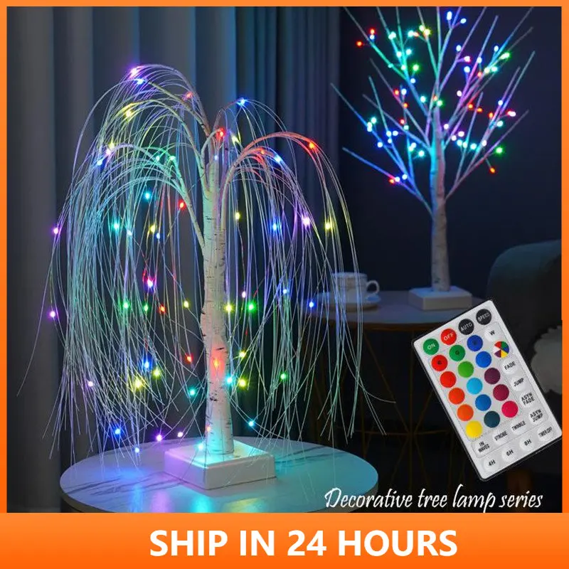 RGB Colorful Willow Night Light Gypsophila Tree Table Lamp With Remote Control For Home Bedroom Wedding Christmas Indoor Decor 2