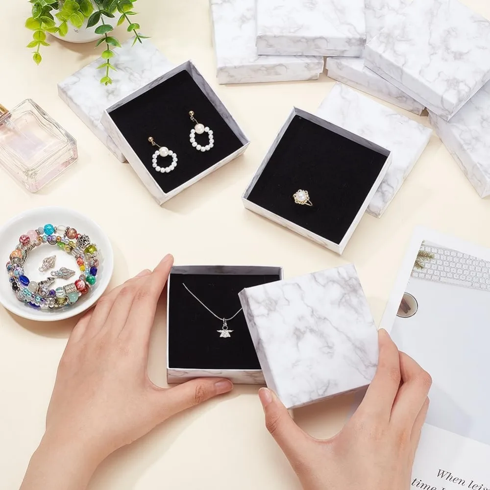 8-упак. крафт-квадратные картонные шкатулки для драгоценностей с мраморным