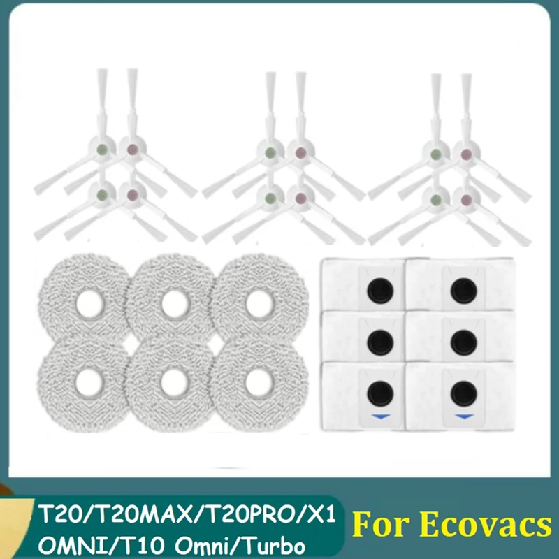 

24PCS Vacuum Cleaner Side Brush Dust Bag Mop Cloth Kit For Ecovacs Deebot T20/T20MAX/T20PRO/X1 OMNI/T10 Omni/Turbo