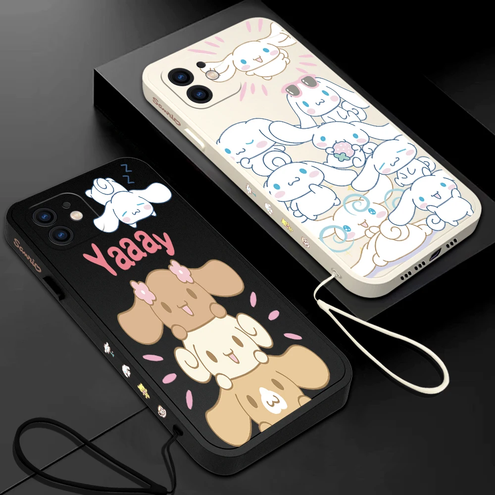 

Cute Sanrio Cartoon Cinnamoroll Phone Case For Samsung Galaxy S23 S22 S21 S20 Ultra FE S10 4G S9 Note 20 10 9 Plus With Lanyard