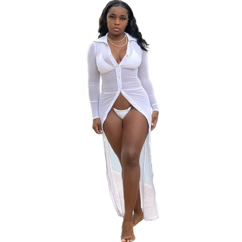 

Mesh Dress Cover Up Women Swimwear Skinny See Through Bathing Suits Summer New Solid Sexy Beach Swimsuit Without Bikini Cover Up
