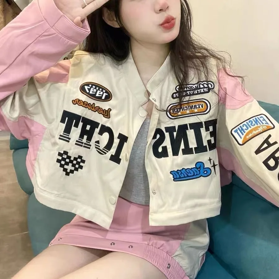 

2023 New Detachable Biker Jackets Hip Hop High Street All Match Racing Wear American Women's Oversize Coats Couples
