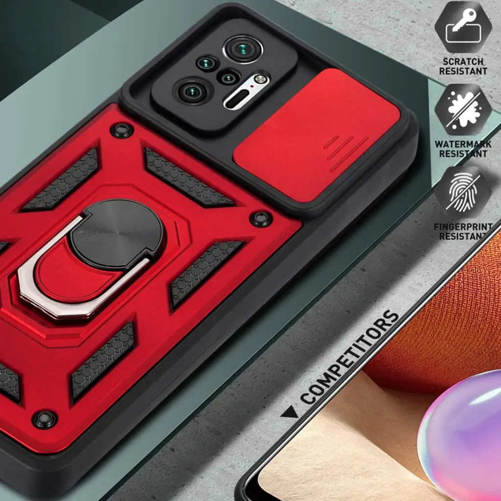 Protection Fashion Shockproof Phone Case For Xiaomi Redmi Note 10 10S Pro Max 5G Rugged Armor Car Magnetic Ring Kickstand Cover |