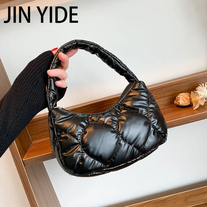 JIN YIDE 2023 Fashion Winter Wristlets Bags for Women Soft Down Cotton Handbags Designer Small Top-handle Bag Ladies Hand Bags