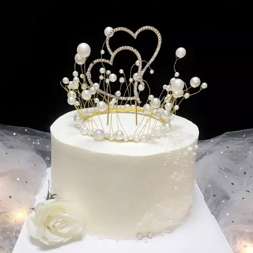

Cake Topper Glitter Alloy Rhinestone Wedding Cake Decoration Baby Shower Birthday Decoration Romantic Crystal Dessert Decor