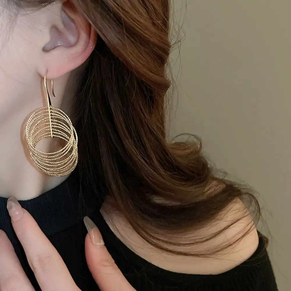 Золотые металлические висячие серьги многослойные круглые модные украшения